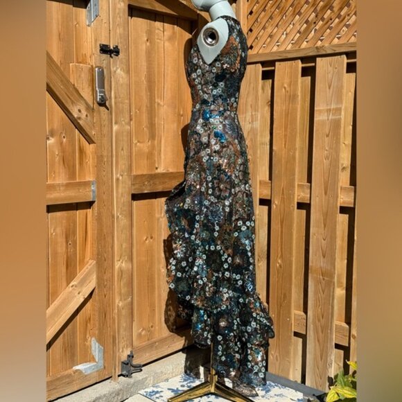 🆕 BRONX & BANCO🧿 NWOT Sicilia Blue Sequin Fluted Hem Maxi Dress Sz XS US 2 - Picture 10 of 16